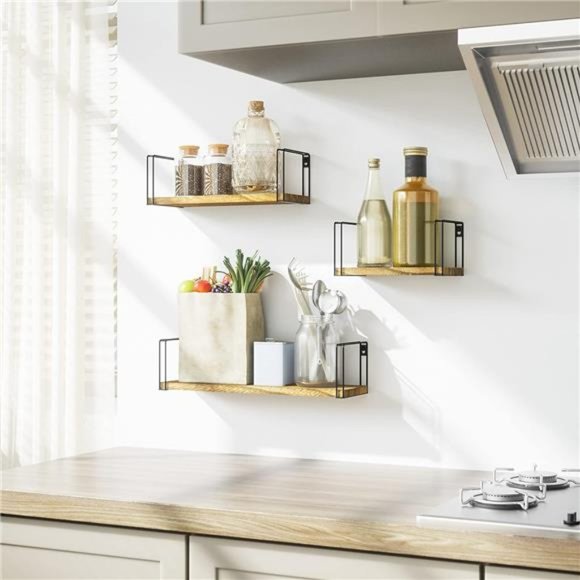 Rustic Floating Shelves, Hanging Shelves Wall Mount Set of 3,17Inch Wood Shelves - Picture 3 of 6